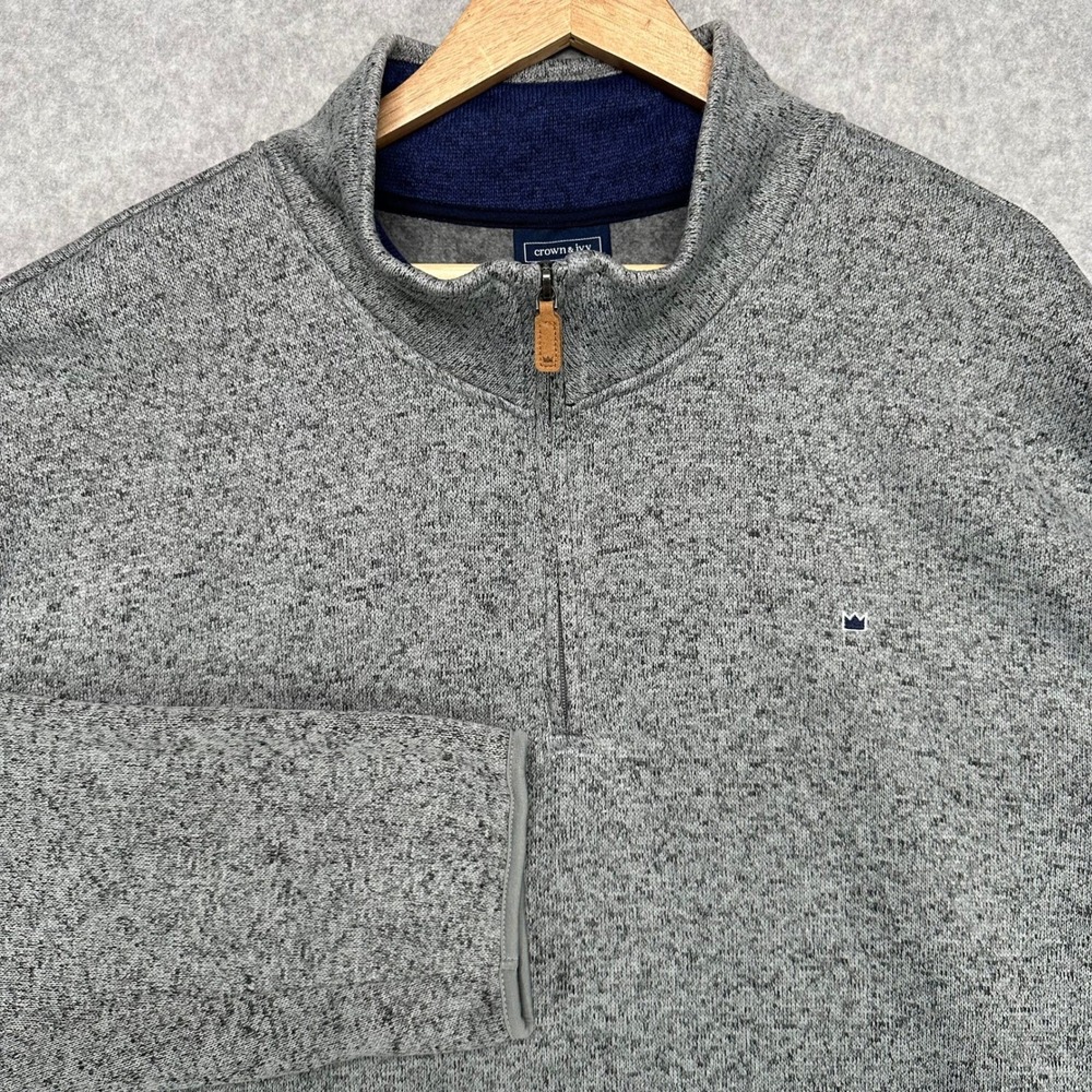 Crown Ivy Mens 3XLT Grey Speckled Quarter Zip Fleece Pullover Casual Sweater NEW